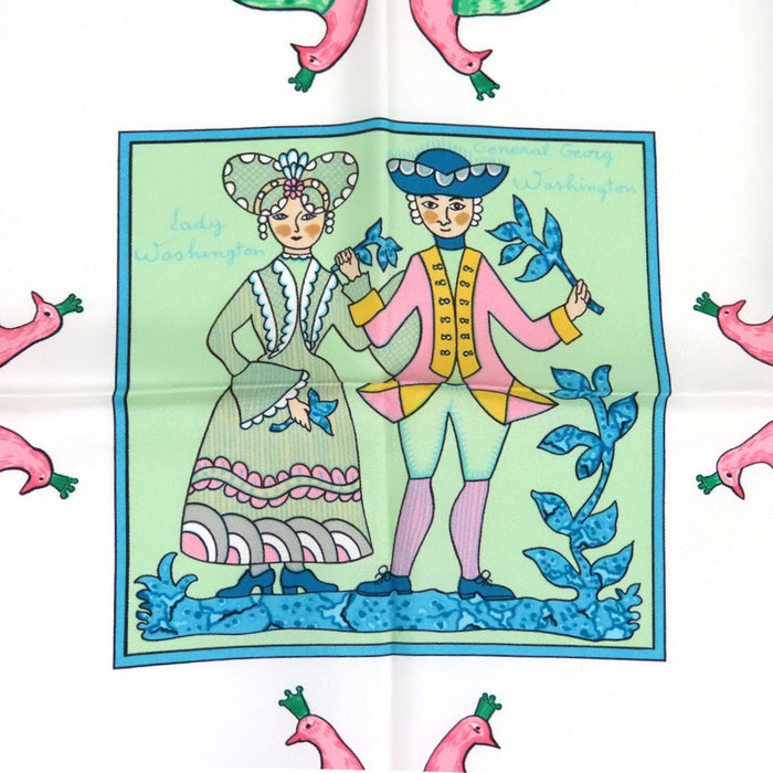 HERMES 
Sciarpa grande in seta 
Carré 90 EARLY AMERICA Vecchia America d'altri tempi Sciarpa