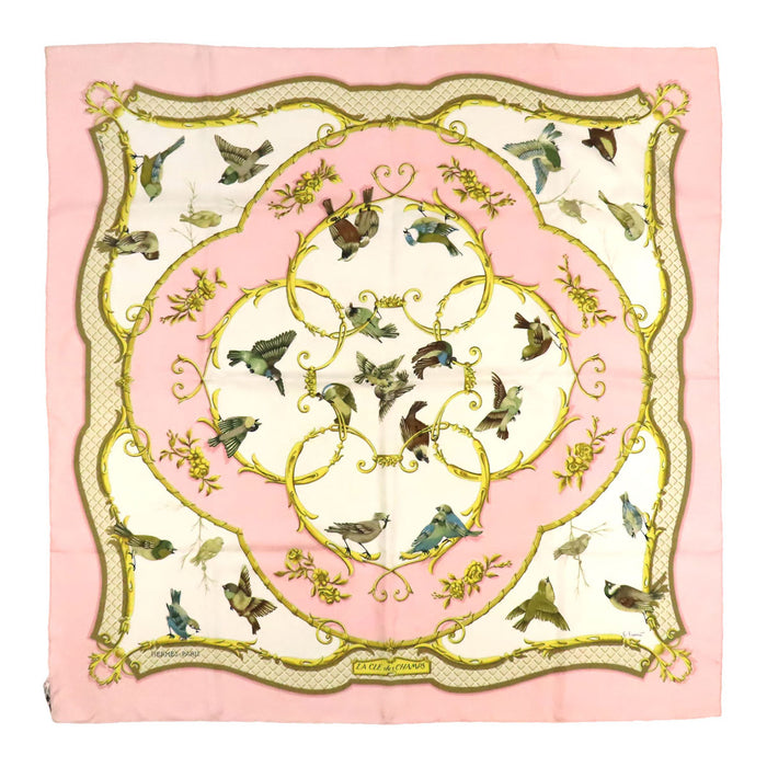 エルメス カレ90《自由の天地への鍵》大判スカーフ 鳥柄 花柄 シルク 美品 HERMES スカーフ 大判 シルク 鳥 カレ 90 LA CLE des CHAMPS 自由の