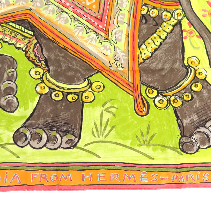 HERMES  
Large Silk Scarf Elephant  
Carré 90 BELOVED INDIA Deep Love of India Scarf