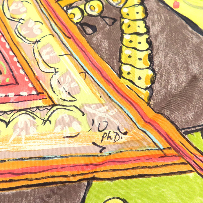 HERMES  
Écharpe grande taille en soie motif éléphant  
Carré 90 BELOVED INDIA Amour profond de l'Inde Écharpe