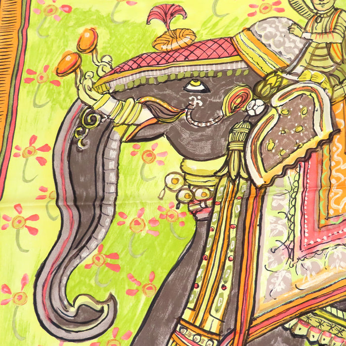 HERMES  
Écharpe grande taille en soie motif éléphant  
Carré 90 BELOVED INDIA Amour profond de l'Inde Écharpe