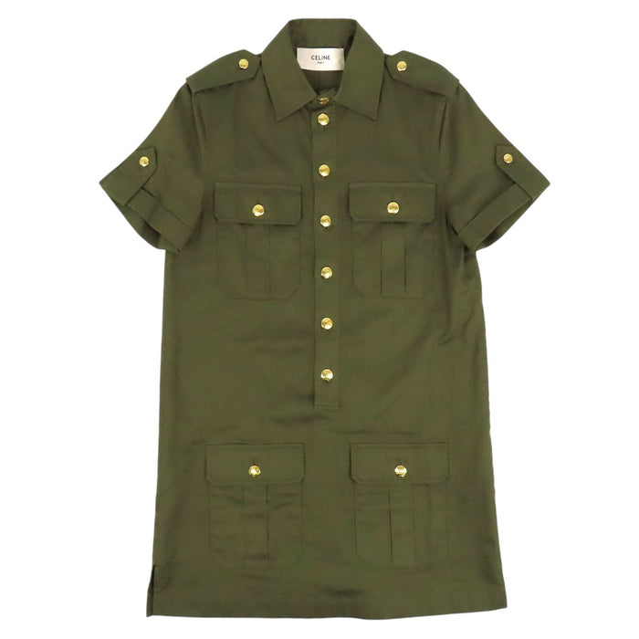 CELINE
Abito camicia militare in cotone con bottoni logo Triomphe e tasche