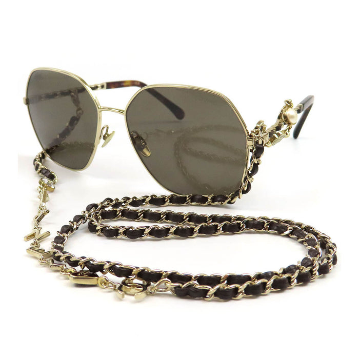 CHANEL 
COCO CC カメリア ハート ロゴ チャーム レザー 
ココマーク チェーン サングラス