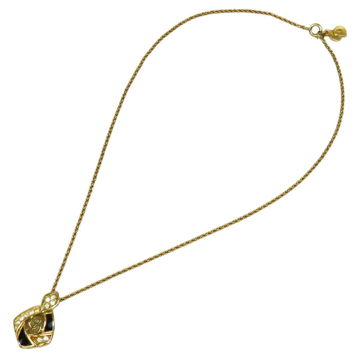 Dior 
Collier vintage en métal doré avec logo CD et strass