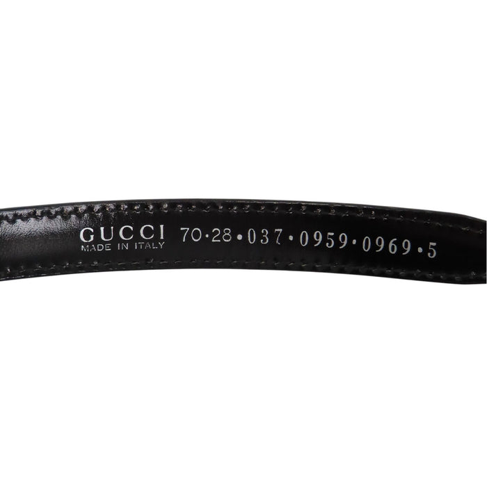 GUCCI 
ロゴ シルバーカラー金具 パテントレザー 
Gバックル エナメル ベルト