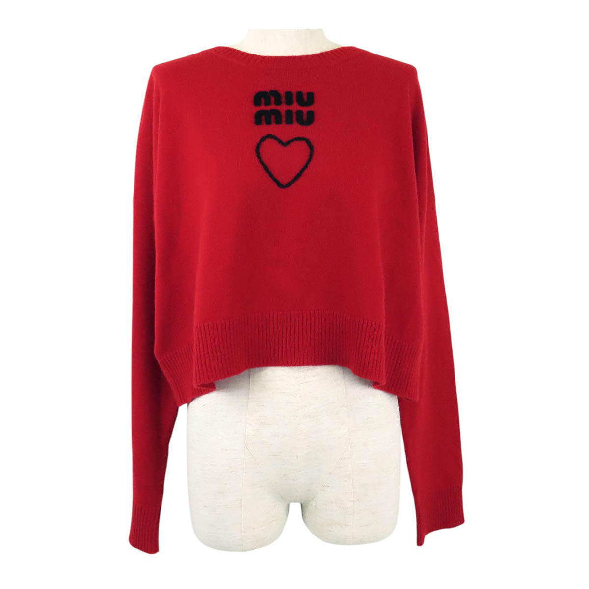 MIUMIU ワッペン ロゴ ハート カシミヤ クルーネック ニット– TS