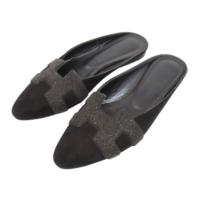 HERMES  
H Ash Lame Plat  
Roxane Mule en Suède