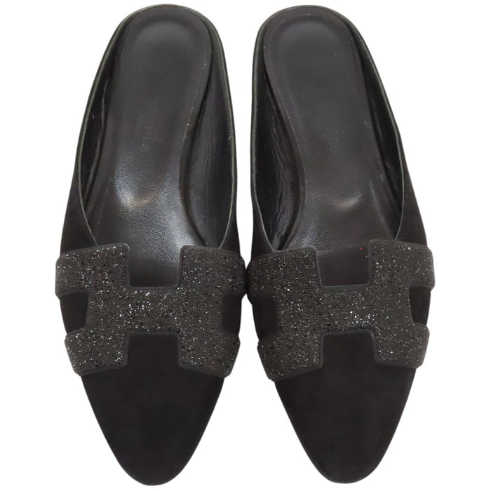 HERMES  
H Ash Lame Plat  
Roxane Mule en Suède