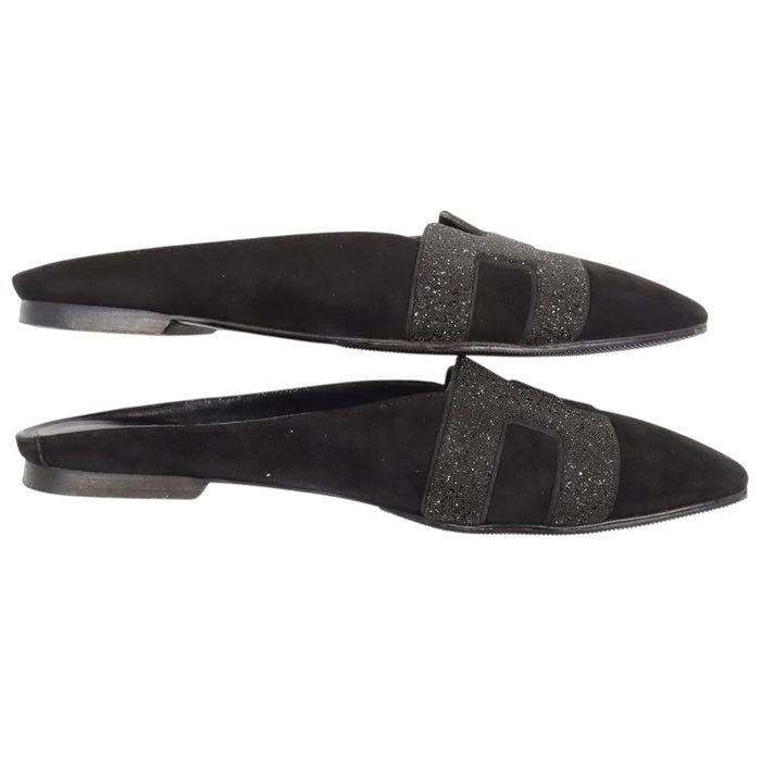 HERMES  
H Ash Lame Plat  
Roxane Mule en Suède