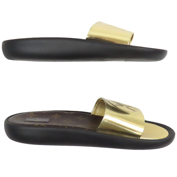 LOUIS VUITTON  
LV Circle Mule Slide Metallic Leather  
Sunburst Line Sandals  
Monogram