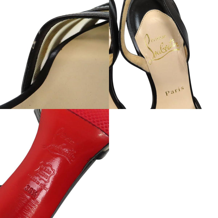 Christian Louboutin 
スリングバック レザー メッシュ 
クロス編み ハイヒール パンプス