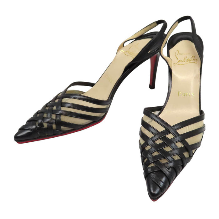 Christian Louboutin 
スリングバック レザー メッシュ 
クロス編み ハイヒール パンプス