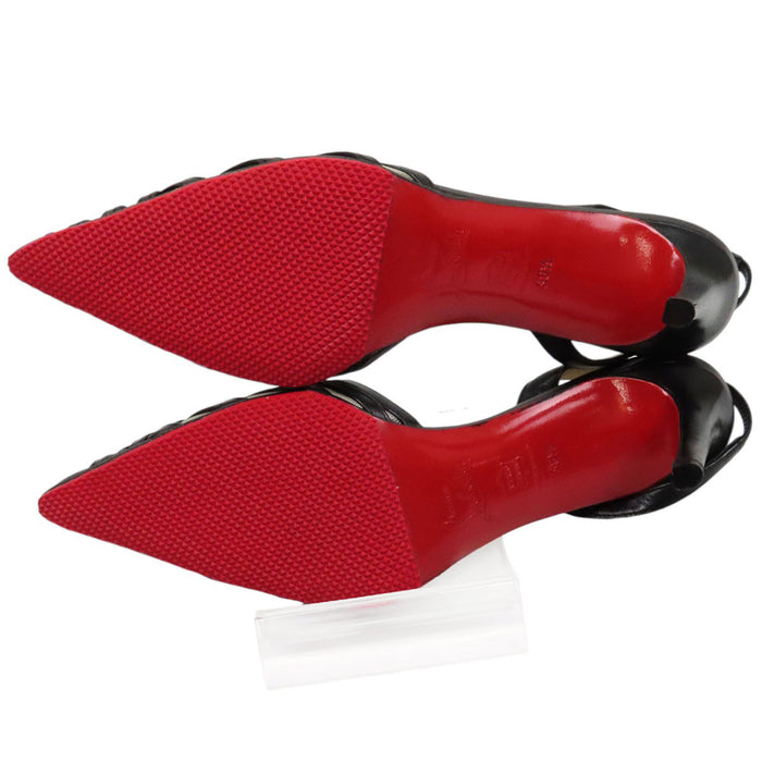 Christian Louboutin 
スリングバック レザー メッシュ 
クロス編み ハイヒール パンプス