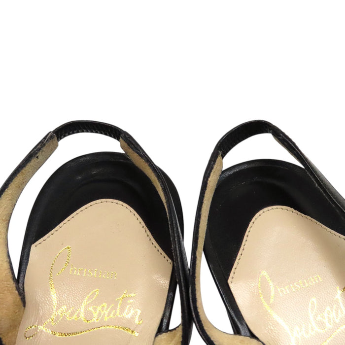 Christian Louboutin 
スリングバック レザー メッシュ 
クロス編み ハイヒール パンプス