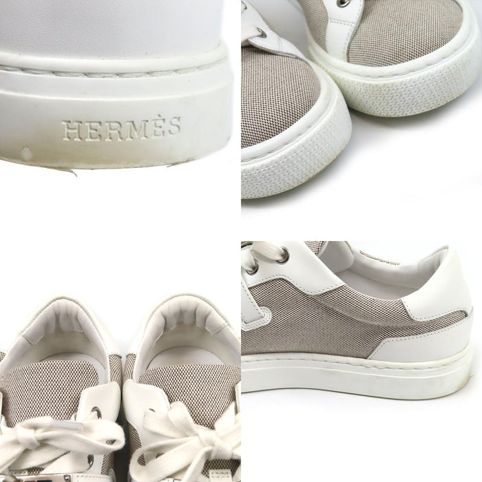 HERMES  
Logo Kelly Hardware Leather Low-Cut  
Day Canvas Sneakers