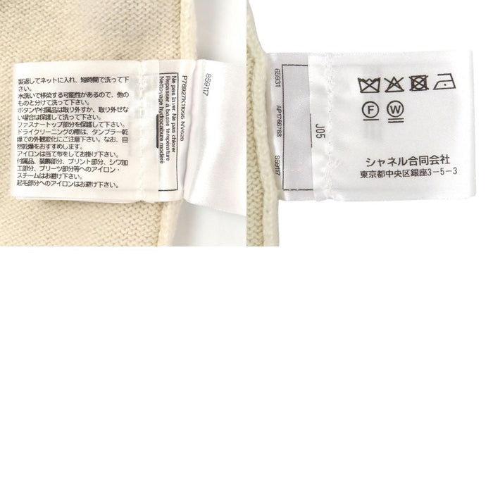 CHANEL COCO CC Cashmere Border Pullover Coco Mark Crew Neck Knit