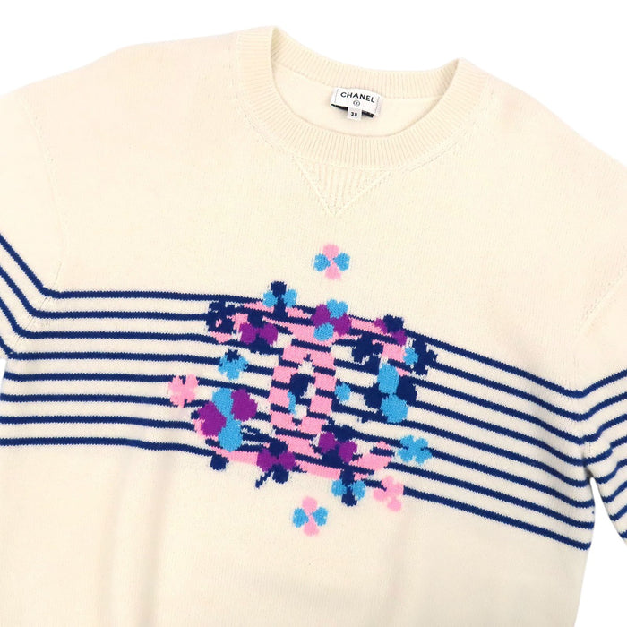 CHANEL 
COCO CC Pullover a righe in cashmere 
Maglione girocollo con logo Coco