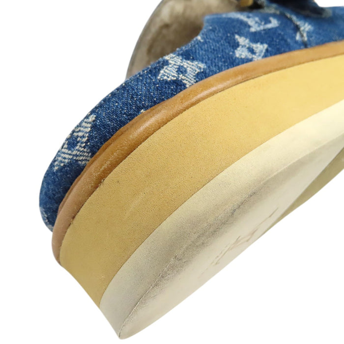 LOUIS VUITTON  
NIGO 聯名 金色金屬配件  
× NIGO LV Cozy Line 拖鞋 Monogram 牛仔布