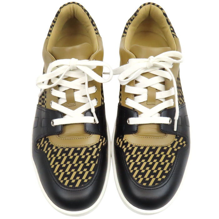 HERMES H Logo Ash All-Over Pattern Low-Cut Leather Lace-Up Free Canvas Sneakers