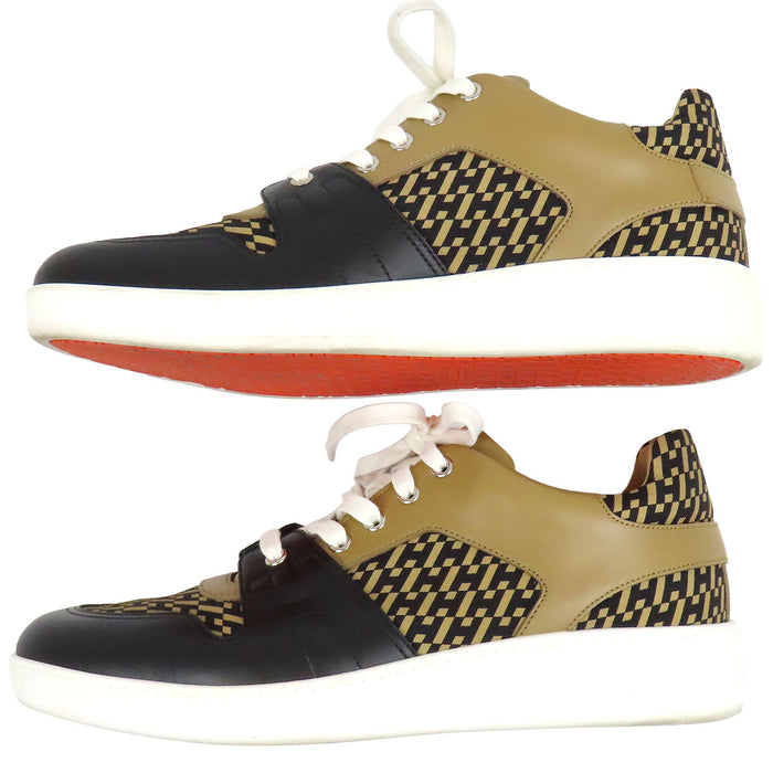 HERMES H Logo Ash All-Over Pattern Low-Cut Leather Lace-Up Free Canvas Sneakers