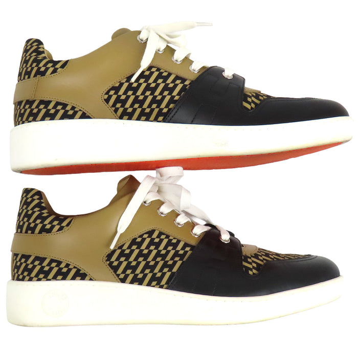 HERMES H Logo Ash All-Over Pattern Low-Cut Leather Lace-Up Free Canvas Sneakers