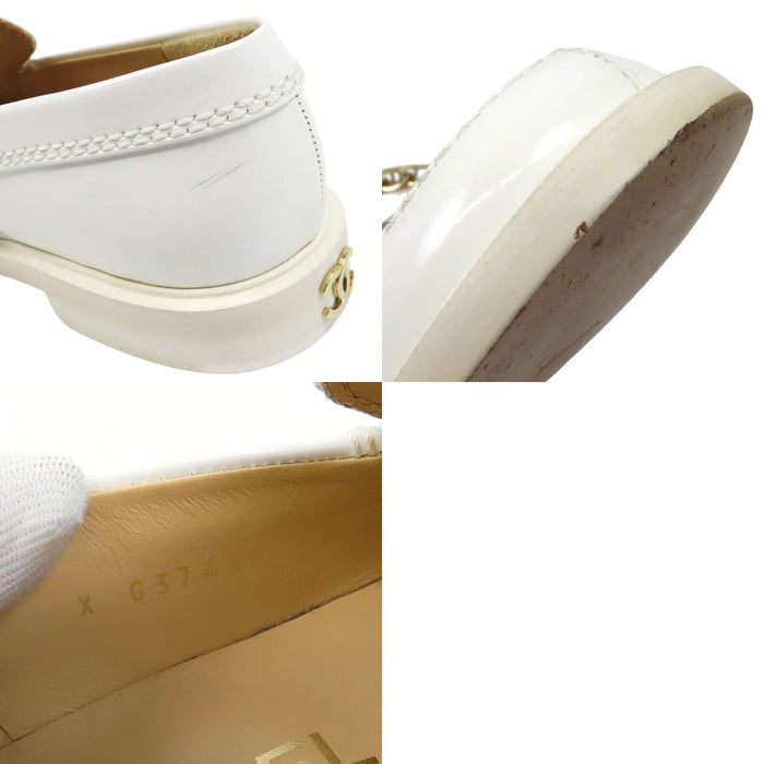 CHANEL  
COCO CC Logo Chain Leather Gold-Colored Metal  
Coco Mark Loafers
