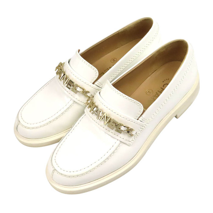 CHANEL  
COCO CC Logo Chain Leather Gold-Colored Metal  
Coco Mark Loafers