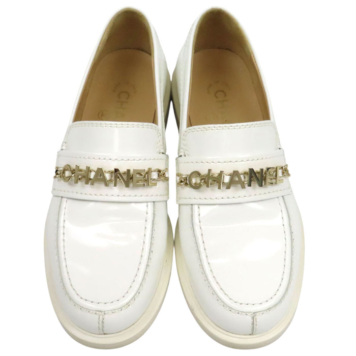 CHANEL  
COCO CC Logo Chain Leather Gold-Colored Metal  
Coco Mark Loafers