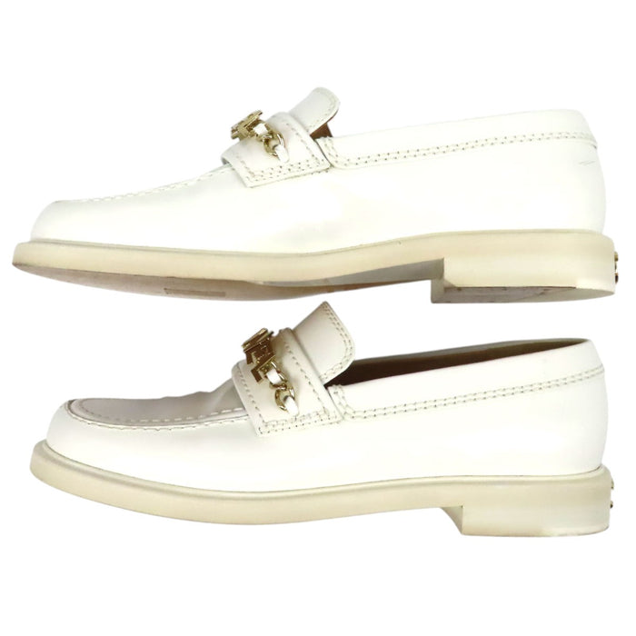 CHANEL  
COCO CC Logo Chain Leather Gold-Colored Metal  
Coco Mark Loafers
