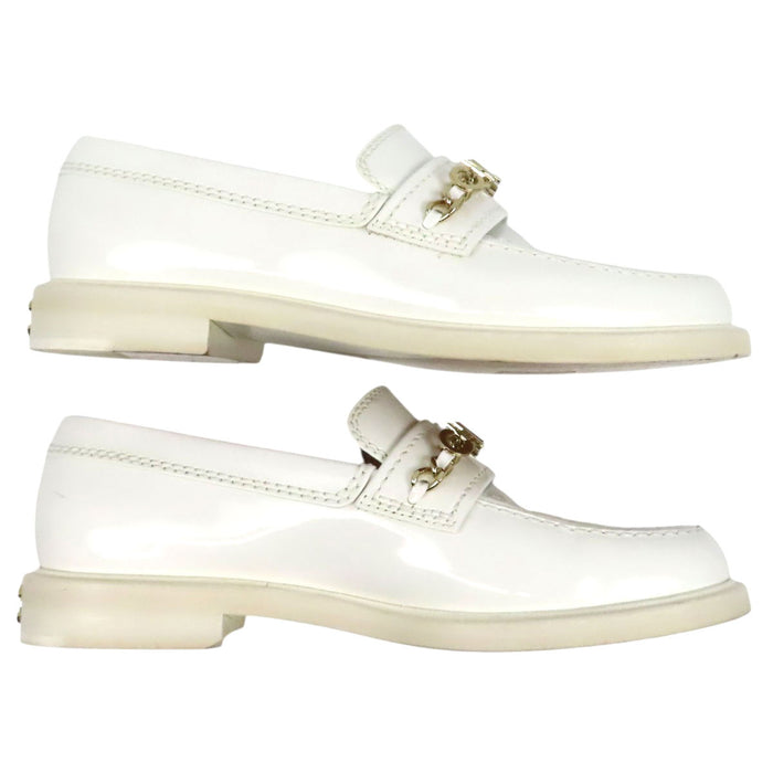 CHANEL  
COCO CC Logo Chain Leather Gold-Colored Metal  
Coco Mark Loafers