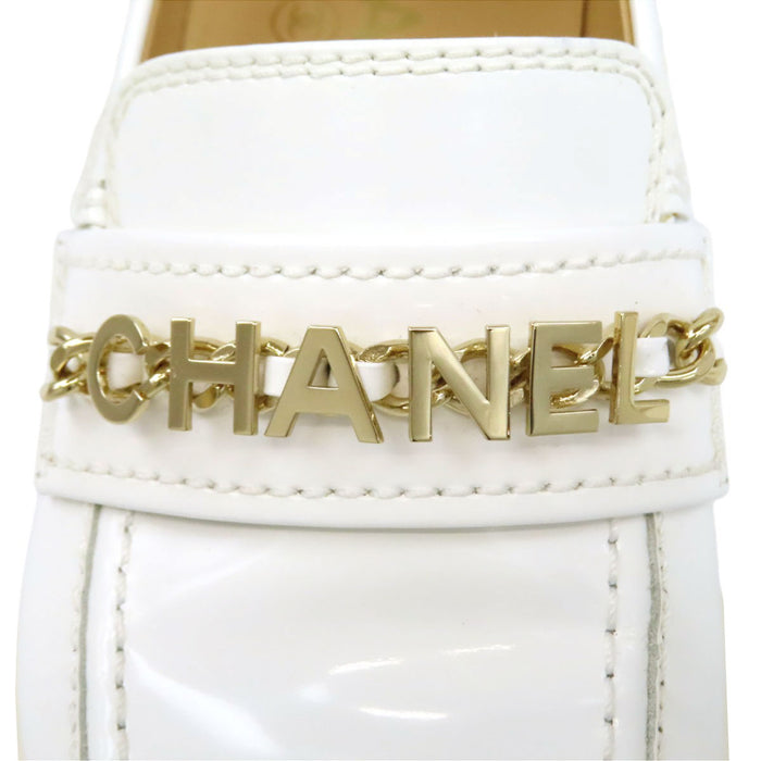 CHANEL  
COCO CC Logo Chain Leather Gold-Colored Metal  
Coco Mark Loafers