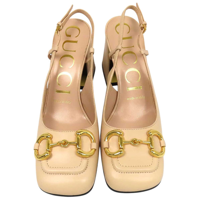 GUCCI 
アリア スリングバック レザー ゴールドカラー金具 
ホースビット ハイヒール パンプス