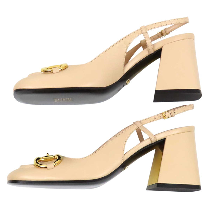 GUCCI 
アリア スリングバック レザー ゴールドカラー金具 
ホースビット ハイヒール パンプス