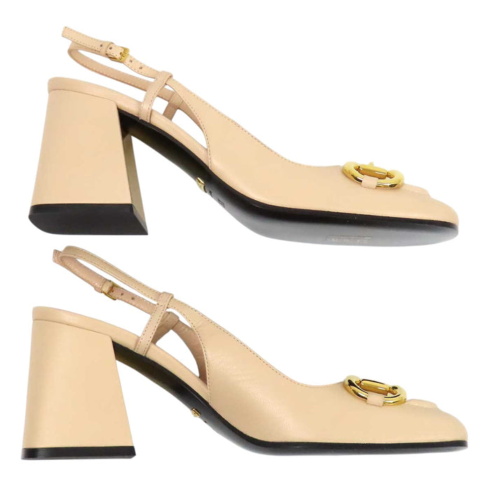 GUCCI 
アリア スリングバック レザー ゴールドカラー金具 
ホースビット ハイヒール パンプス