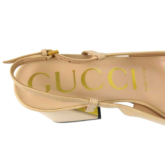 GUCCI 
アリア スリングバック レザー ゴールドカラー金具 
ホースビット ハイヒール パンプス
