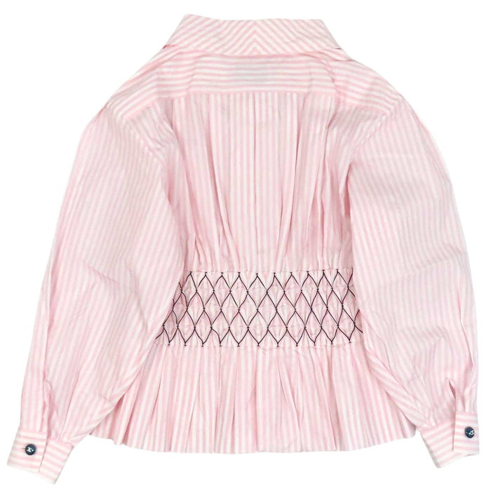 CHANEL 
COCO CC ココボタン コットン ウエストギャザー 
 ココマーク ストライプ シャツ