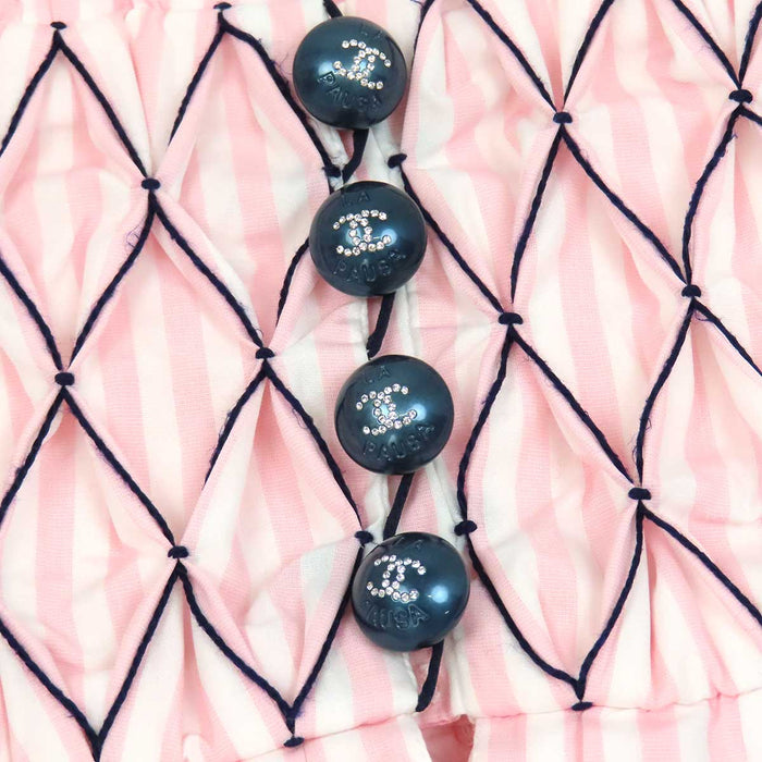 CHANEL 
COCO CC ココボタン コットン ウエストギャザー 
 ココマーク ストライプ シャツ