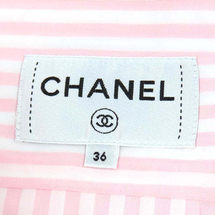 CHANEL 
COCO CC ココボタン コットン ウエストギャザー 
 ココマーク ストライプ シャツ
