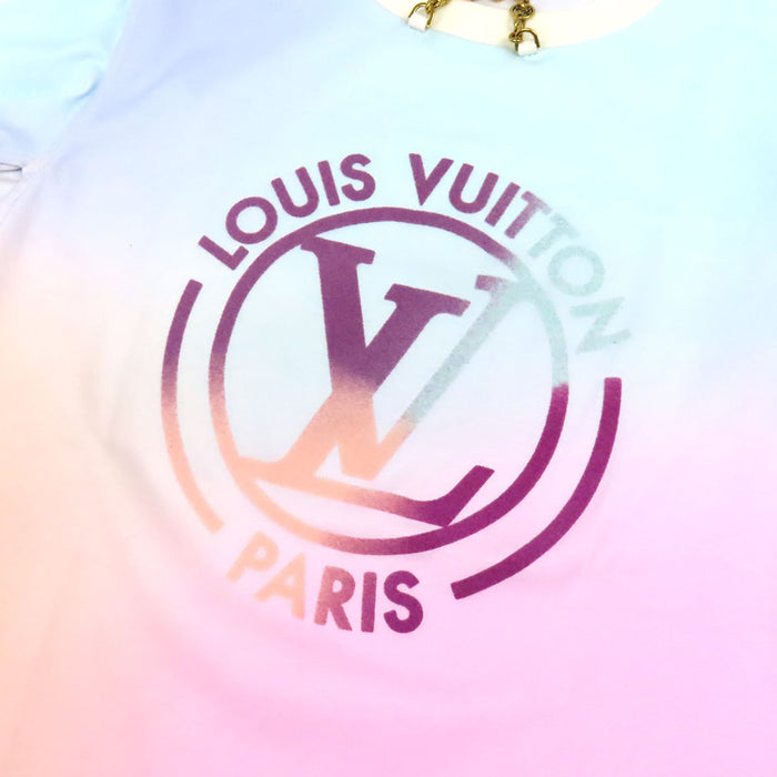 LOUIS VUITTON 
ロゴ チェーン フリル ゴールドカラー金具 
グラディエント LVサークル ショートスリーブ カットソー