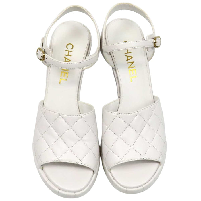 CHANEL 
COCO CC ロゴ ウェッジソール ビジュー 
ココマーク マトラッセ レザー サンダル