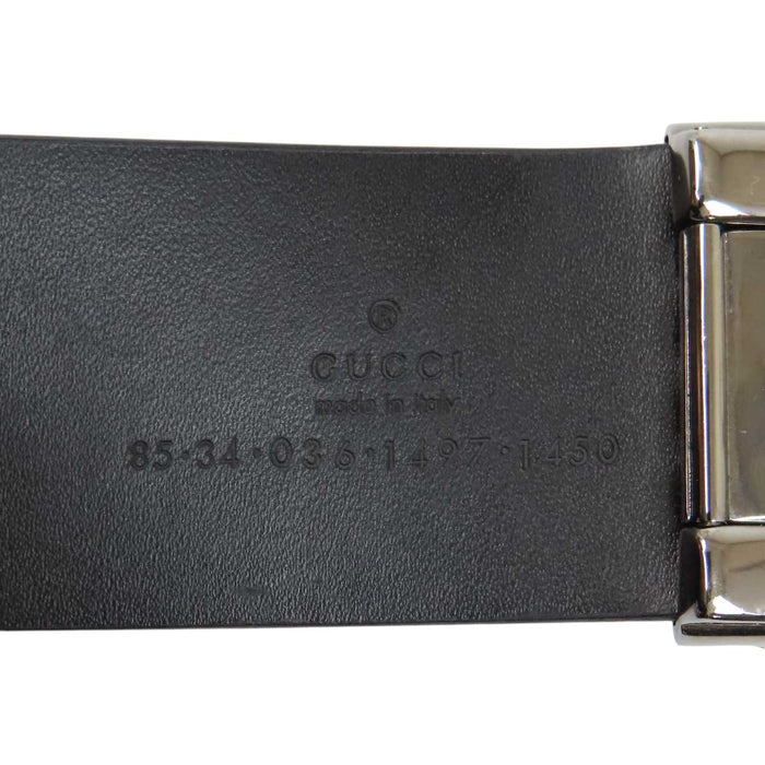GUCCI 
ロゴ シルバーカラー金具 
Gバックル レザー ベルト