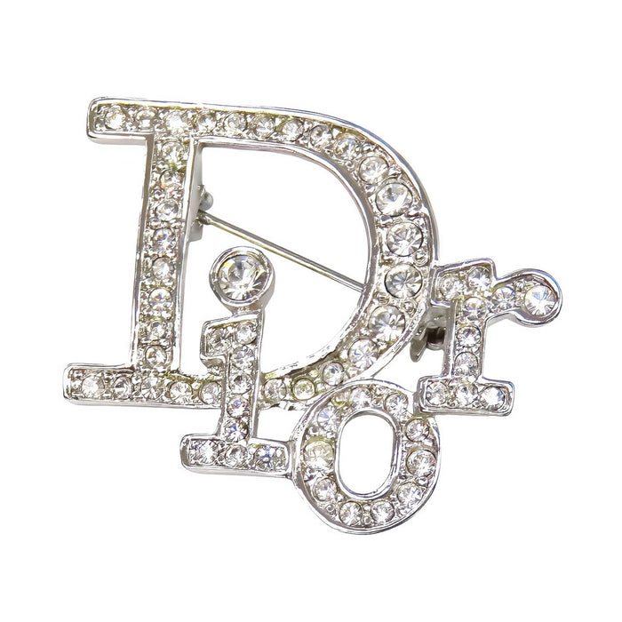 Dior 
CD シルバーカラーメタル 
ロゴ ラインストーン ブローチ