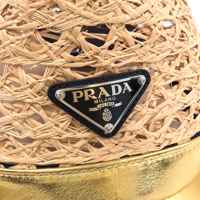 PRADA 
ナッパレザー 
トライアングルロゴ ラフィア バイザーハット