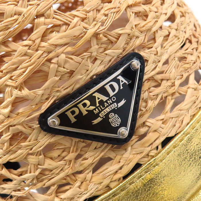 PRADA 
ナッパレザー 
トライアングルロゴ ラフィア バイザー ハット