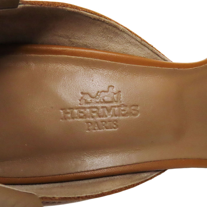 HERMES 
クロス ウッド バイカラー シルバーカラー金具 
レザー ウェッジソール サンダル