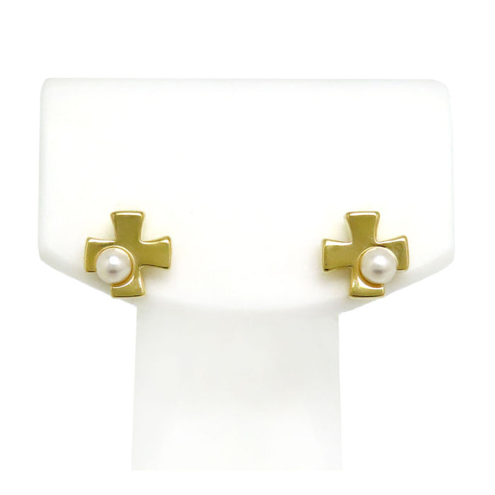 MIKIMOTO 
Boucles d'oreilles croix en perles de bébé