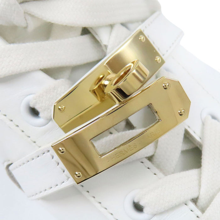 HERMES 
ロゴ ケリー ゴールドカラー金具 レースアップ ローカット 
デイ レザー スニーカー