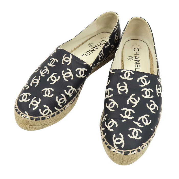 CHANEL 
COCO CC ロゴ 総柄 レザー 
ココマーク エスパドリーユ スリッポン