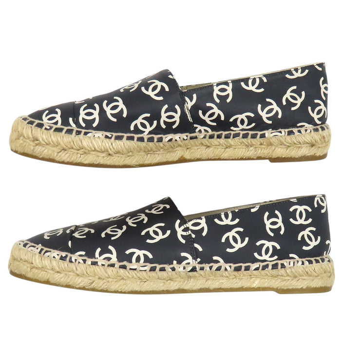 CHANEL 
COCO CC ロゴ 総柄 レザー 
ココマーク エスパドリーユ スリッポン