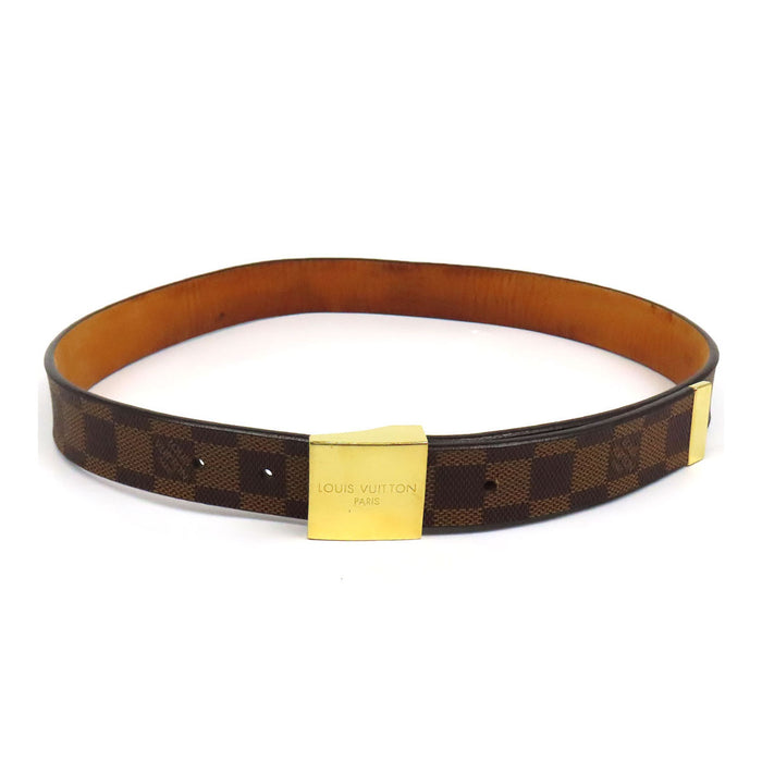 LOUIS VUITTON 
LV ロゴ レザー ゴールドカラーメタル 30MM 
ダミエ キャレ ベルト
